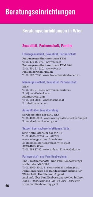 Broschüren des Wiener - Frauengesundheit-Wien