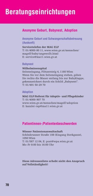 Broschüren des Wiener - Frauengesundheit-Wien