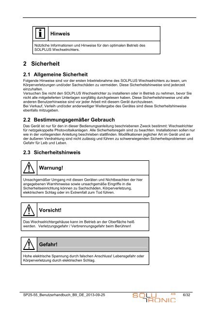 Benutzerhandbuch SP 25 - Solutronic AG