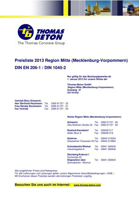 Preisliste 2013 Region Mitte (Mecklenburg-Vorpommern) DIN EN ...