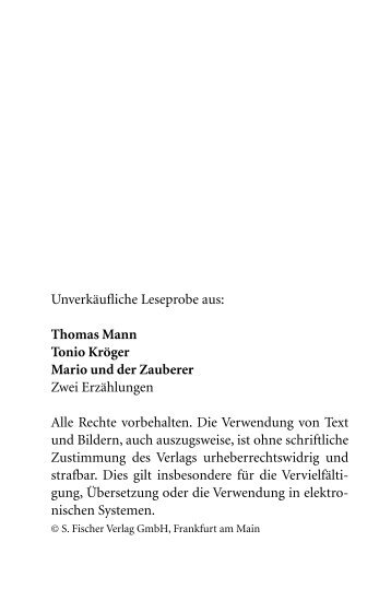 Unverkäufliche Leseprobe aus: Thomas Mann Tonio Kröger Mario ...