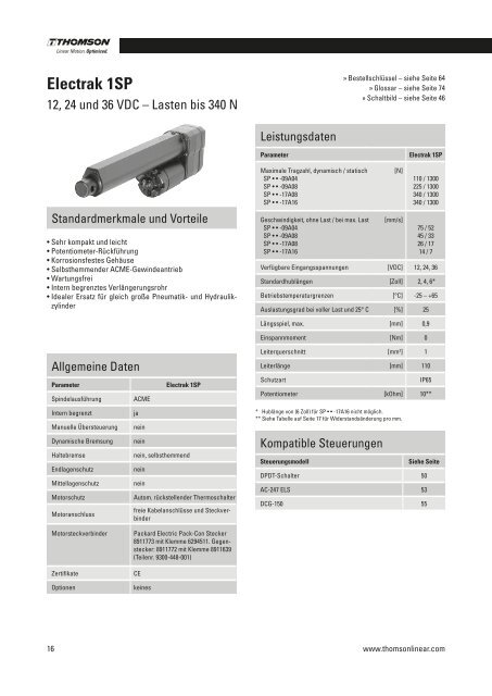 Katalog Linearaktuatoren Elektrohubzylinder - Thomson