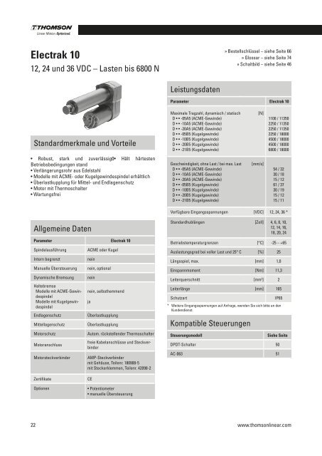 Katalog Linearaktuatoren Elektrohubzylinder - Thomson