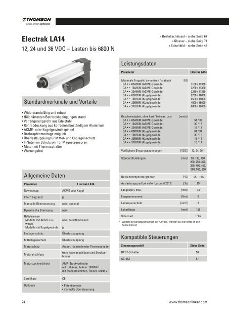 Katalog Linearaktuatoren Elektrohubzylinder - Thomson