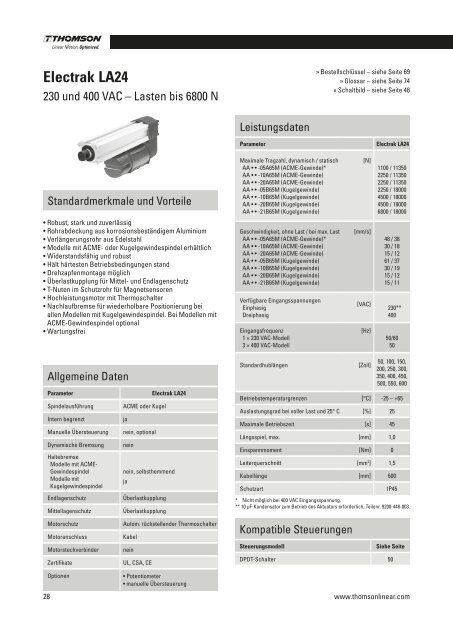 Katalog Linearaktuatoren Elektrohubzylinder - Thomson