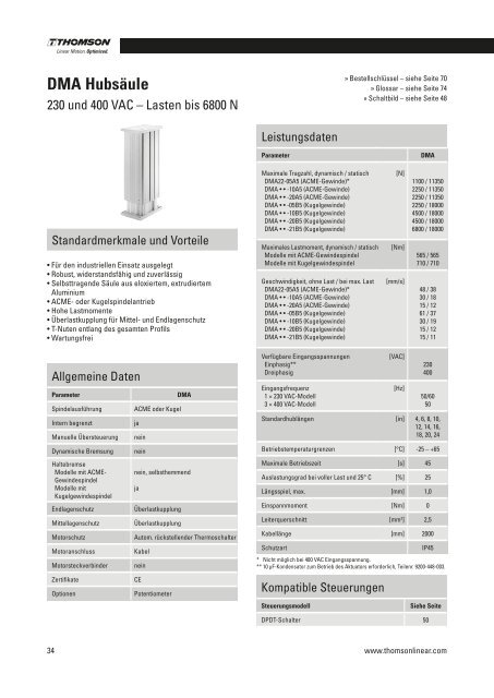 Katalog Linearaktuatoren Elektrohubzylinder - Thomson