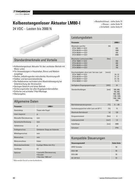 Katalog Linearaktuatoren Elektrohubzylinder - Thomson