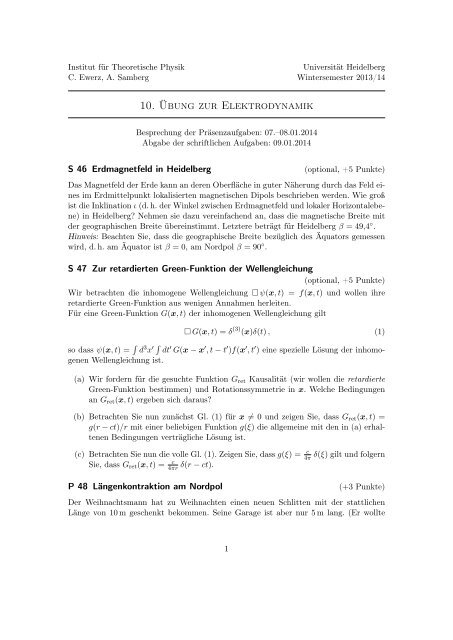 10. Übung zur Elektrodynamik - Institut für Theoretische Physik der ...