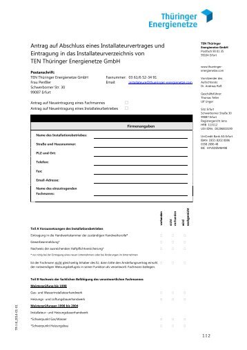 Antrag auf Eintragung (85 KB)PDF - TEN Thüringer Energienetze ...