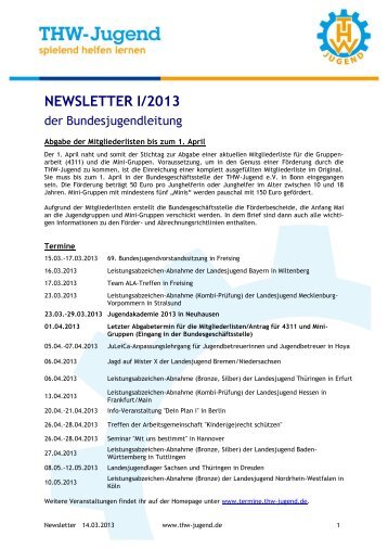 NEWSLETTER I/2013 - THW-Jugend eV