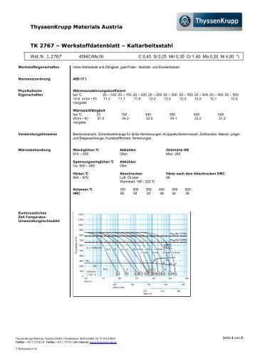 ThyssenKrupp Materials Austria TK 2767 – Werkstoffdatenblatt ...