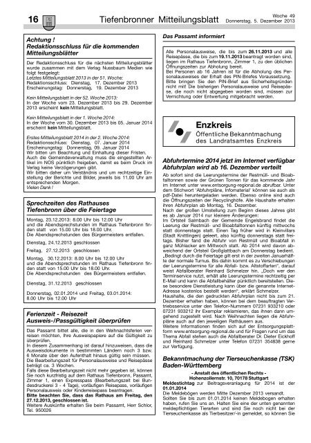 Mitteilungsblatt KW 49/2013 - Tiefenbronn