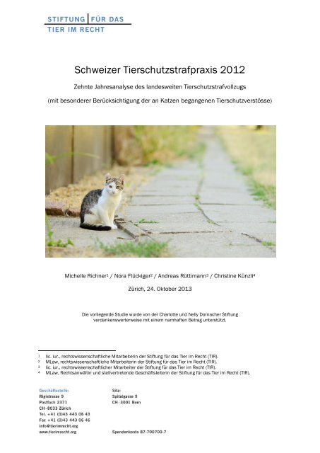 Schweizer Tierschutzstrafpraxis 2012 - Stiftung für das Tier im Recht