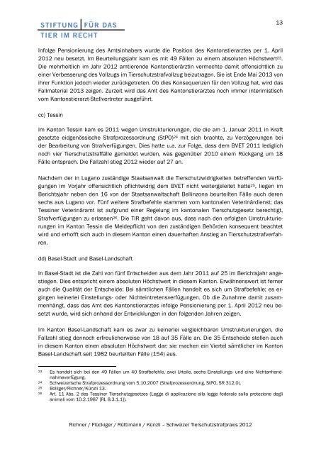 Schweizer Tierschutzstrafpraxis 2012 - Stiftung für das Tier im Recht