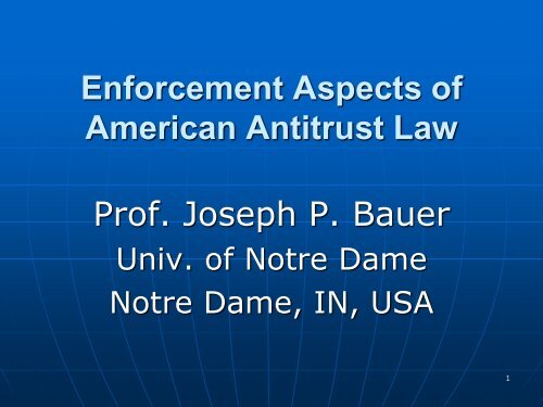 Enforcement Aspects of American Antitrust Law Prof. Joseph P. Bauer