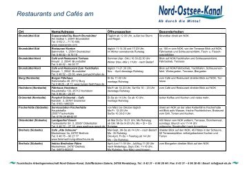 Restaurants und Cafés am - Tourist-Information Nord-Ostsee-Kanal