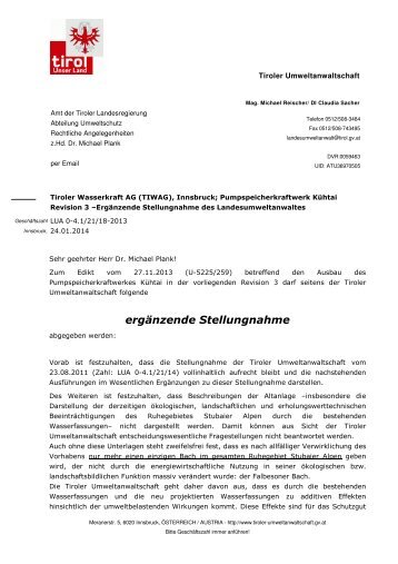 ergänzende Stellungnahme - Landesumweltanwalt Tirol ...