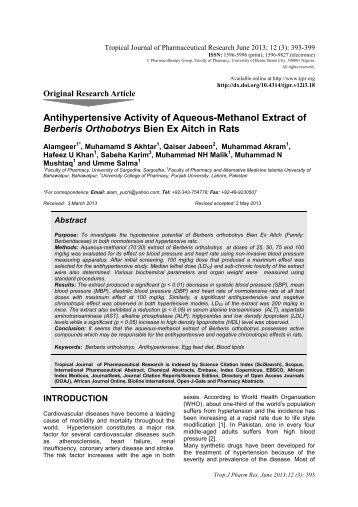 Antihypertensive Activity of Aqueous-Methanol Extract of Berberis ...