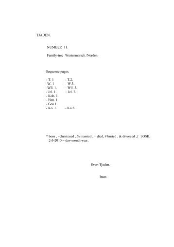 TJADEN. NUMBER 11. Family-tree Westermarsch./Norden ...