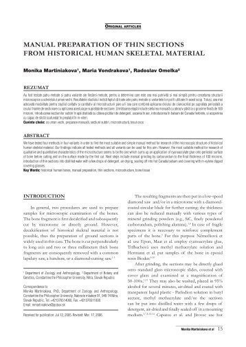 MaNUaL PrEParatION OF tHIN sEctIONs FrOM HIstOrIcaL HUMaN ...