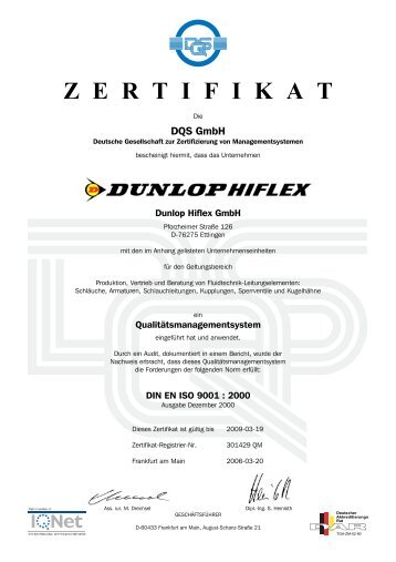 Z E R T I F I K A T - Dunlop Hiflex Gmbh