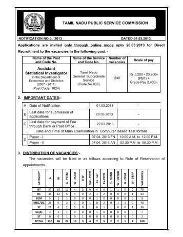 Assistant Statistical Investigator TAMIL NADU PUBLIC ... - tnpsc