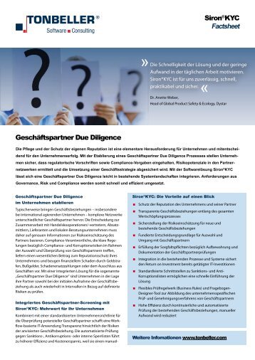 Geschäftspartner Due Diligence Siron®KYC Factsheet - Tonbeller