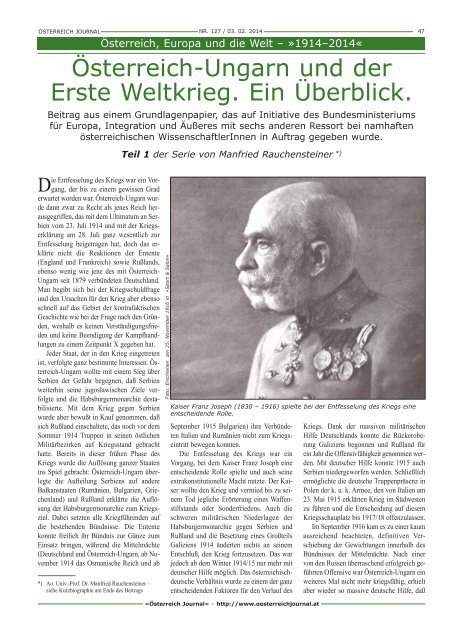 1914–2014« - Österreich Journal