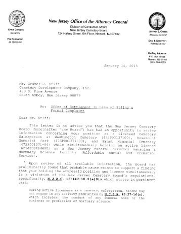 Settlement Letter - New Jersey Division of Consumer Affairs