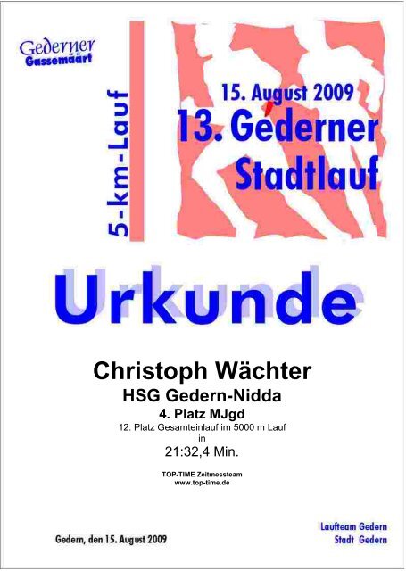 Urkunde 5 km - Top-Time