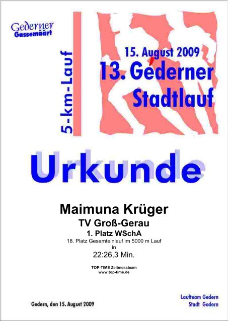 Urkunde 5 km - Top-Time