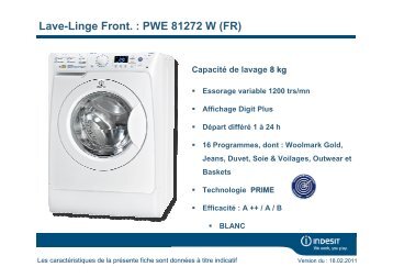 Lave-Linge Front. : PWE 81272 W (FR) - Top Achat