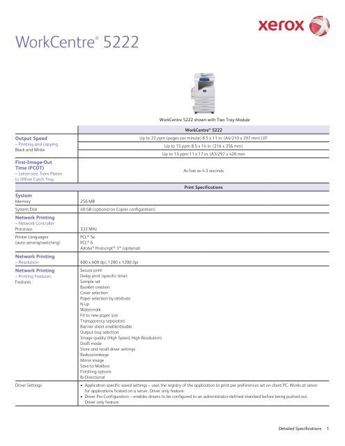Xerox WorkCentre 5222 Detailed Specifications - Top Edge ...
