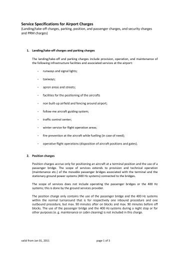 Service Specifications for Airport Charges