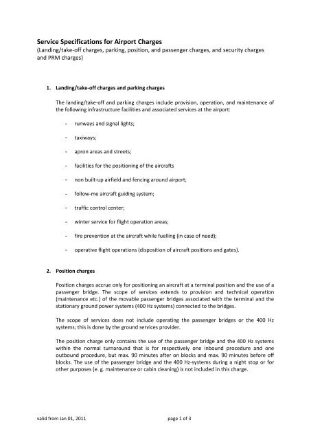 Service Specifications for Airport Charges