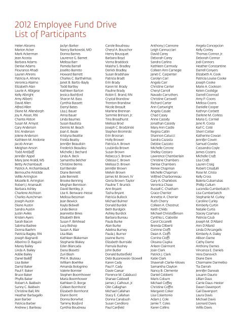 2012 Employee Fund Drive Donors