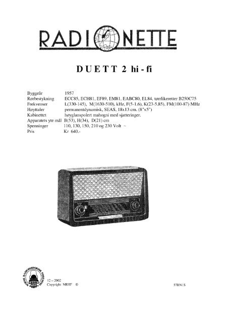 Radionette duett 2 hi-fi.rdo