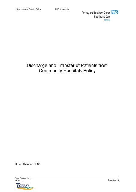 Discharge and transfer policy - Torbay Care Trust