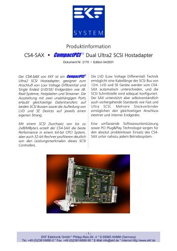 Produktinformation CS4 SA; ‡ &RPSDFW3;&, Š Dual Ultra2 ... - EKF