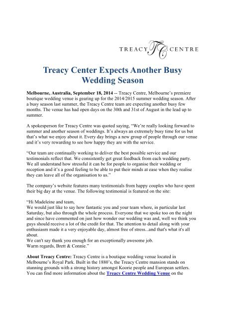 Treacy Center Expects Another Busy Wedding Season