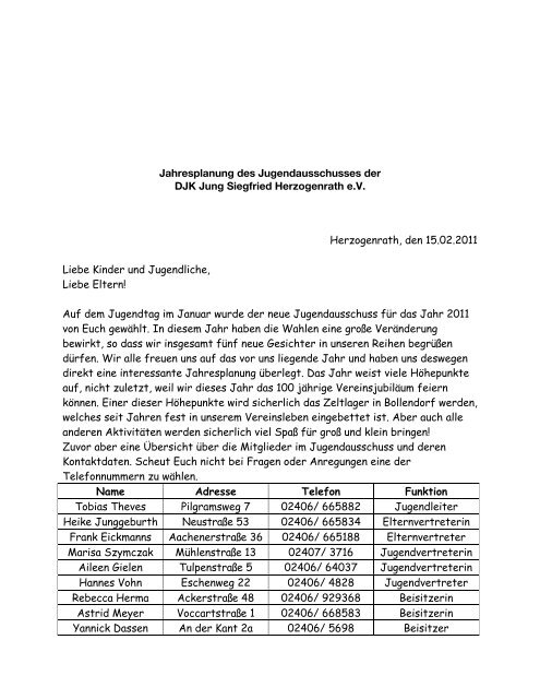 Jahresplanung des Jugendausschusses der ... - DJK Herzogenrath