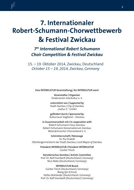 7th International Robert Schumann Choir Competition & Festival Zwickau - Program Book