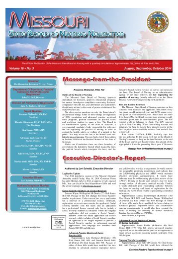 Missouri State Board of Nursing Newsletter - Aug. 2014