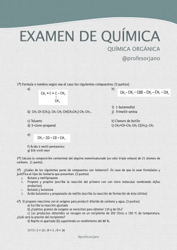 EXAMEN DE QUÍMICA ORGÁNICA