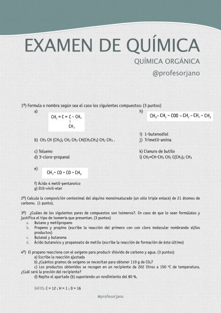 EXAMEN DE QUÍMICA ORGÁNICA