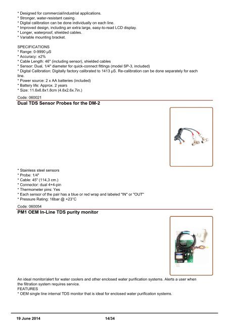 Sinergroup Reverse osmosis - spare parts solenoid valves sensors Catalog