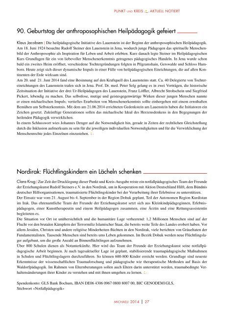 PUNKT UND KREIS Michaeli 2014 -- Initiativ werden!