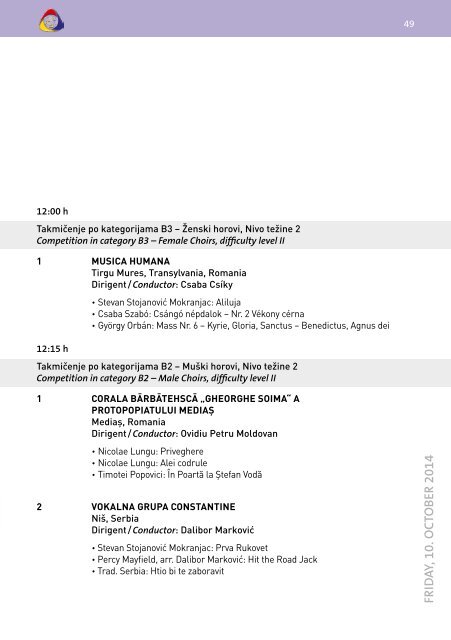 International Choir Competition and Festival Vrnjačka Banja 2014 - Program Book