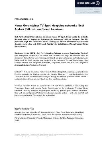 Neuer Gerolsteiner TV-Spot - deepblue networks AG