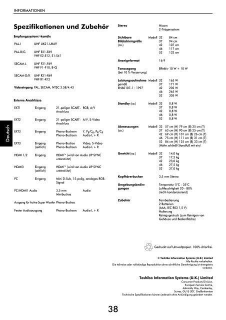 XV55* ANALOGUE Series - Toshiba-OM.net